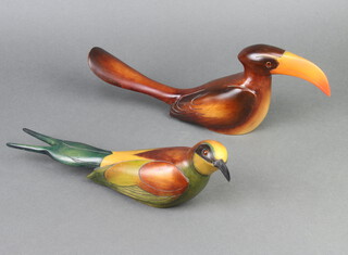 Feather Gallery, 2 Feather Gallery limited edition carved and painted hardwood figures of birds - Hornbill no.590/2000 15cm h x 34cm w x 6cm d and Bee Eater no.609/2000  8cm h x 35cm w x 6cm d 
