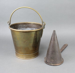 An 18th/19th Century copper ale warmer with iron handle 22cm x 13cm and a brass pail with swing handle 21cm x 23cm 