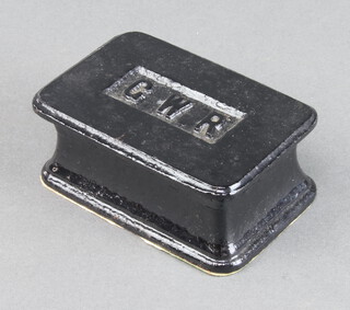 A Great Western Railway rectangular iron paperweight, the top marked GWR 4cm x 10cm x 7cm 