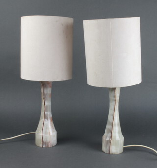 A pair of waisted polished hardstone table lamps 26cm 