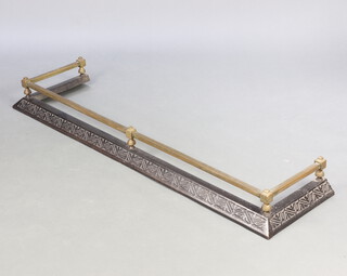 A Victorian cast iron and brass railed fire curb 14cm h x 134cm w x 36cm d 