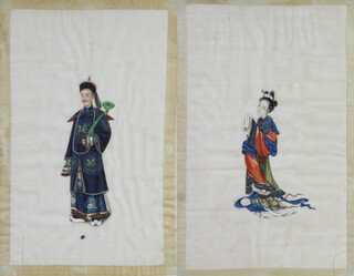 Two 19th Century Chinese watercolours on rice paper, study of a standing lady and an official with ruyi sceptre 31cm x 20cm  