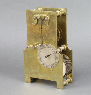 Handley & Moore, a brass 6 pillar chain driven single fusee movement marked Handley & Moore 1678, the 15cm back plate with 8 cm silvered dial 24cm h x 15cm w x 7cm d (no key)  