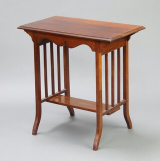 An Edwardian Liberty style rectangular mahogany occasional table with under tier, raised on shaped supports 68cm h x 68cm w x 40cm d   