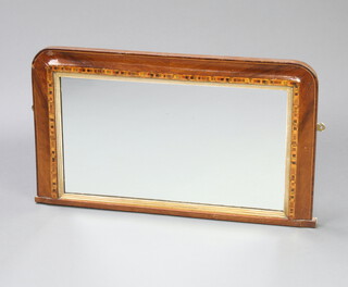An Edwardian inlaid mahogany D shaped overmantel mirror frame containing a later mirror 42cm x 72cm x 3cm 