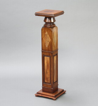 A 19th Century inlaid mahogany pedestal raised on a square stepped base 88cm h x 21cm w x 22cm d 