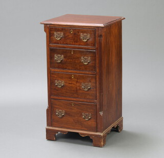 A Georgian style mahogany pedestal chest with canted and fluted corners fitted 4 drawers with replacement brass swan neck drop handles, raised on bracket feet 77cm h x 43cm w x 38cm d 