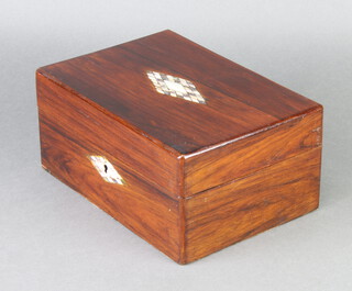 A Victorian inlaid rosewood and mother of pearl trinket box with hinged lid and fitted interior 11cm x 25cm x 18cm 