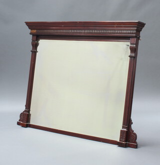 An Edwardian rectangular bevelled plate over mantel mirror contained in a carved walnut frame 112cm h x 144cm w x 13cm d 