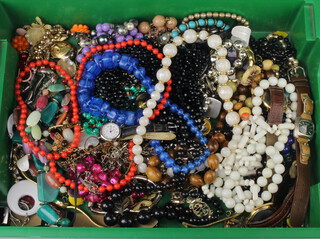A quantity of vintage costume jewellery and watches 