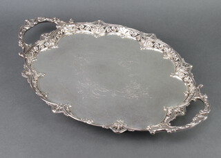 An Edwardian silver plated 2 handled tray with pierced rim and vacant cartouche 52cm 