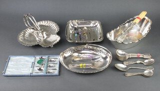 A silver plated 3 division hors d'oeuvres dish and minor plated wares 