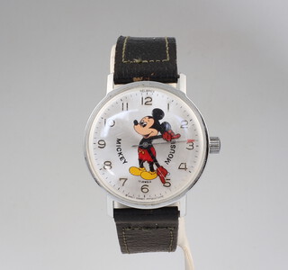 A 1970's Walt Disney chromium cased Mickey Mouse wristwatch on a leather strap 