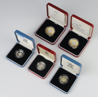 Three silver proof 1 pound coins - 1983, 1995 and 1997, 2 silver proof 2 pound coins 1997 and 1998 