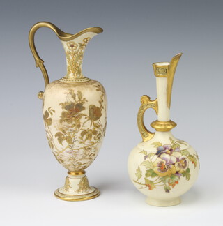 A Royal Worcester blush porcelain vase decorated with pansies 19cm, (rubbed lip), a Doulton Burslem ditto 20cm (restored) 