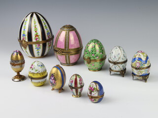 A modern Limoges gilt metal mounted egg shaped box 16cm and 9 others 