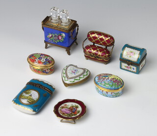 A modern Limoges gilt metal mounted trinket box 6cm, 6 other boxes and a dish 