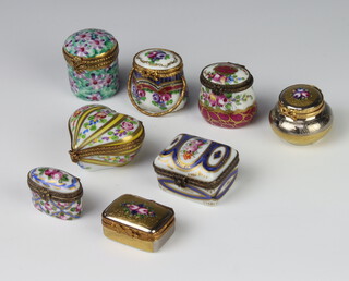 A modern Limoges gilt metal mounted trinket box 3cm and 7 others 