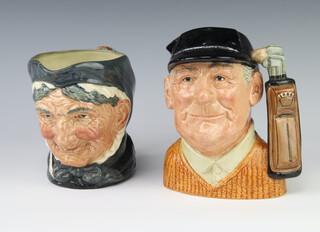 Two Royal Doulton character jug - Golfer D6623 18cm and Granny base with A mark 16cm