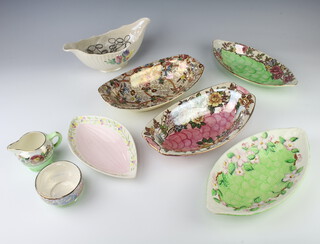 A Maling 2 handled bowl decorated with flowers 25cm, 2 dishes, sugar bowl, cream jug and 3 oval dishes 