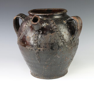 A Continental stoneware 3 handled jug with simple ring decoration 32cm 