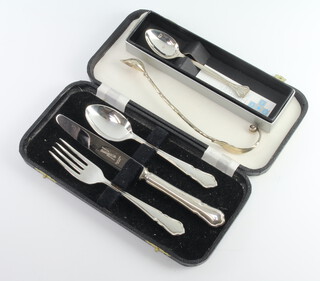 A stylish silver leaf shaped spoon, plated cased set and spoon, 48gms