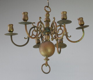 A Dutch style brass 6 light chandelier 44cm x 52cm 