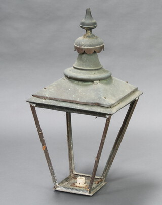 A 19th Century square waisted copper street lamp housing 80cm h x 42cm w x 42cm d 