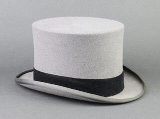 Moss Bros, a gentleman's grey top hat size 7 1/8 