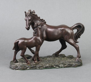 A bronzed figure group of a horse and foal, the base marked Crosa 1997 15cm h x 21cm w x 8cm d 