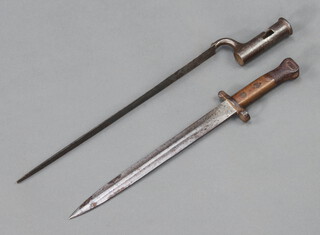 A socket bayonet with 37.5cm blade (tip missing), marked 10 (no scabbard) together with a Lee Metford bayonet blade marked 9,90 (no scabbard) 