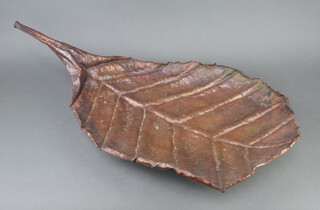 An embossed copper leaf shaped sculpture 9cm x 89cm x 51cm 