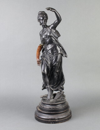 A 19th Century spelter figure of a standing lady raised on a socle base (arm and fingers f) 55cm h x 15cm 