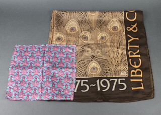 A 1975 Liberty's Centenary headscarf 85cm x 88cm together with a Liberty square cotton handkerchief 28cm x 26cm 