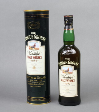The Famous Grouse, a 70cl bottle of 1987, 100% oak matured vintage malt whisky, 40% vol., aged 12 years, with presentation tin    