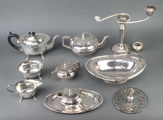 An Art Deco silver plated 3 piece tea set and minor plated wares 