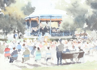 ** John Yardley born 1933, watercolour signed, band stand study, label on verso "Musical Appreciation" 23cm x  **PLEASE NOTE - Works by this artist may be subject to Artist's Resale Rights 