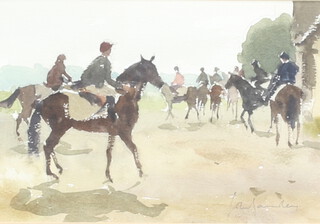 ** John Yardley born 1933, watercolour, equestrian study, label on verso "The Racing String" 16.5cm x 24cm  **PLEASE NOTE - Works by this artist may be subject to Artist's Resale Rights 