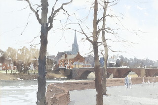 ** John Yardley born 1933, watercolour signed, town scape with river and figures 31.5cm x 47cm  **PLEASE NOTE - Works by this artist may be subject to Artist's Resale Rights 