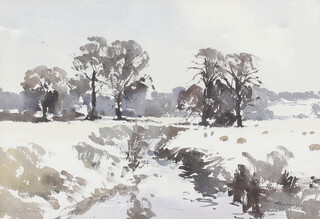 ** John Yardley born 1933, watercolour signed, winterscape with stream and sheep 31cm x 45cm **PLEASE NOTE - Works by this artist may be subject to Artist's Resale Rights 