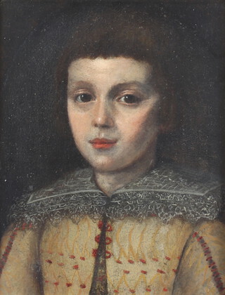 18th Century oil on canvas unsigned, portrait of a young man with lace collar 33cm x 25.5cm 