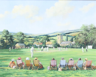Alan King, oil on canvas signed, "Cricket on The Village Green" with certificate 39cm x 49.5cm 