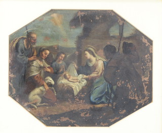 After Nicolas Poussin (1593-1665), oil on copper, religious study, framed as an octagon 20cm x 25cm 