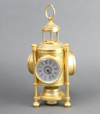 A barometer, thermometer and clock with silvered dials, contained in a lantern shaped gilt case 24cm x 10cm 