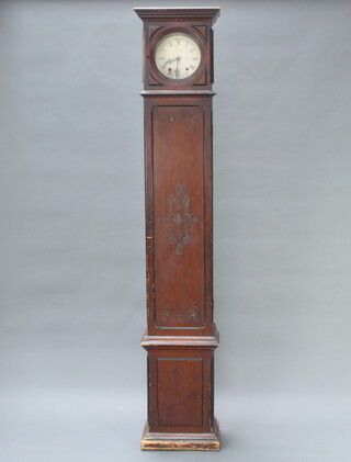 A French 19th Century comtoise clock with square gilt dial, painted Roman numerals, striking on a bell, contained in a pine case 126cm h x 42cm w x 31cm d, complete with pendulum and key  
