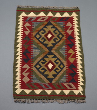A black, red and white ground Maimana kilim rug 84cm x 59cm 