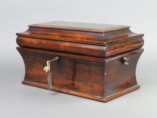A Victorian rosewood sarcophagus shaped twin handled tea caddy with hinged lid 19cm h x 34cm w x 18cm d 