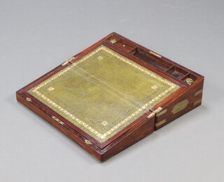 A Victorian rosewood brass banded writing slope with hinged lid, the interior fitted 2 inkwells 16cm h x 50cm w x 25cm d 