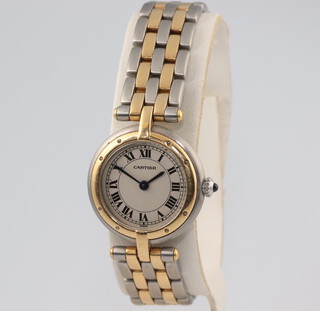 A lady's gilt and steel cased Must de Cartier quartz wristwatch with ditto bracelet, quartz movement with original box, envelope and velvet bag  