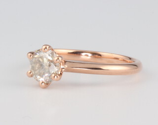 An 18ct rose gold single stone diamond ring, 0.91ct, 2.8 grams, size M (with WGI certificate)
